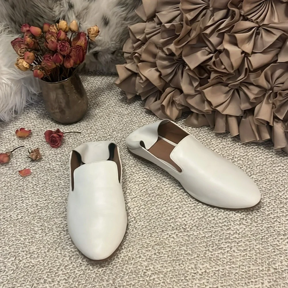 Halogen Women’s White Leather Sylvia Convertible Mule Flat Slip On Loafers 9.5